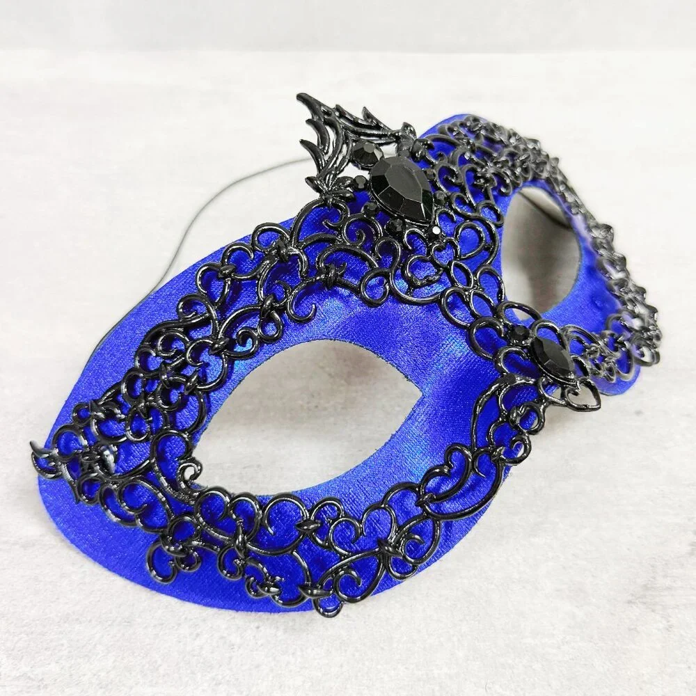 Mens masquerade mask, Black blue mask, Venetian mask, Prom mask, 2 in 1 mask
